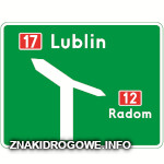 znak E-1 tablica przeddrogowskazowa – przed trzyramiennym skrzyżowaniem dróg krajowych