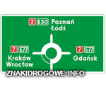 znak E-1 tablica przeddrogowskazowa – przed skrzyżowaniem o ruchu okrężnym