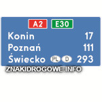 znak E-14a tablica szlaku drogowego umieszczana na autostradzie