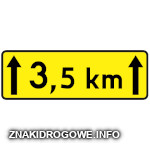 T-2 tabliczka wskazująca długość odcinka drogi, na którym powtarza się lub występuje niebezpieczeństwo