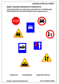 Zbiór znaków drogowych - dla dzieci - znaki ostrzegawcze, zakazu, informacyjne
